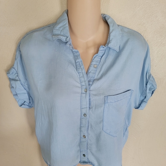 Zara Maui and Sons Collaboration Chambray Denim Cropped Shirt Size Women's Small - Picture 5 of 9